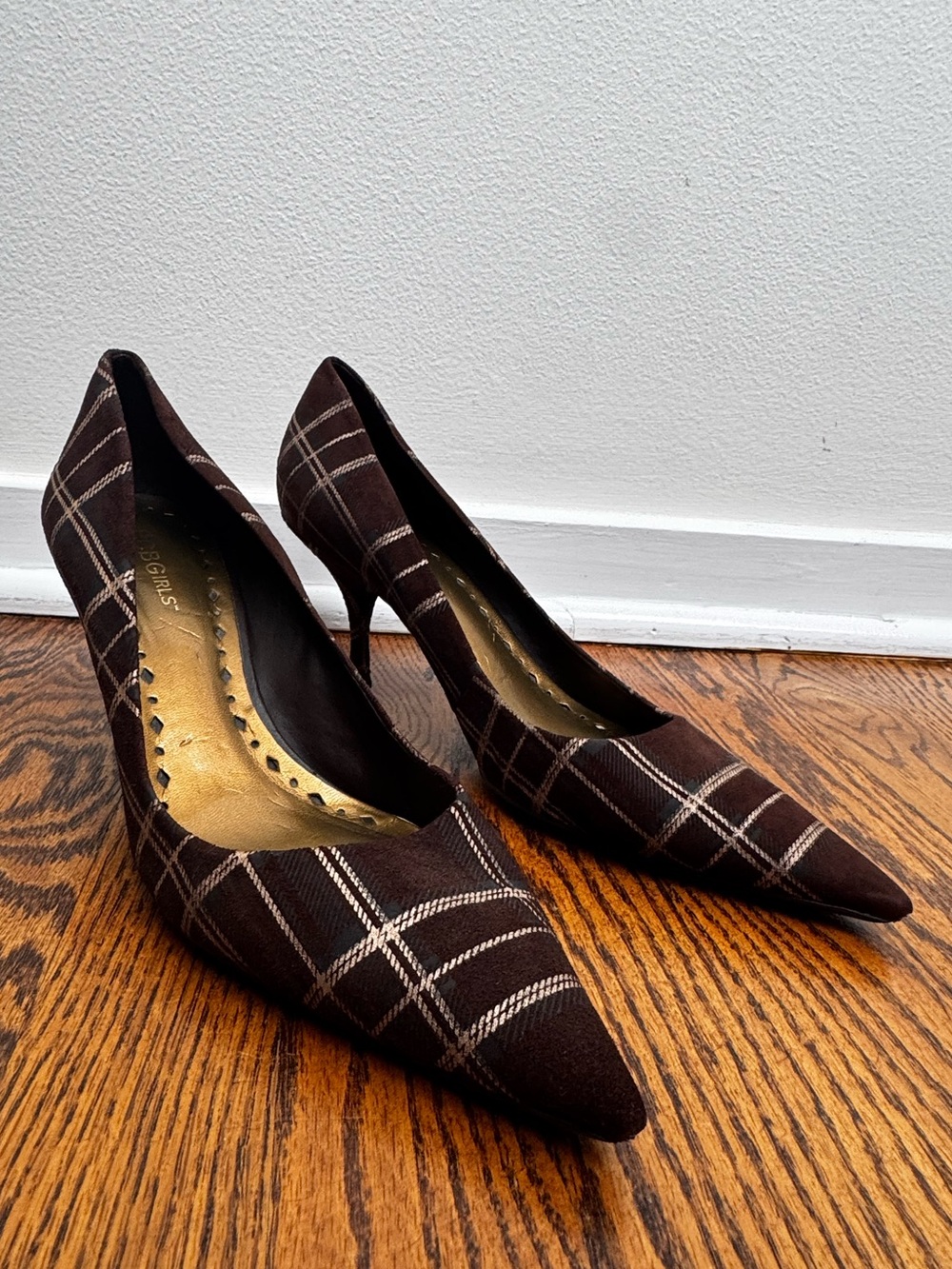 BCBGirls Plaid Pointed-Toe Pumps in Dark Brown